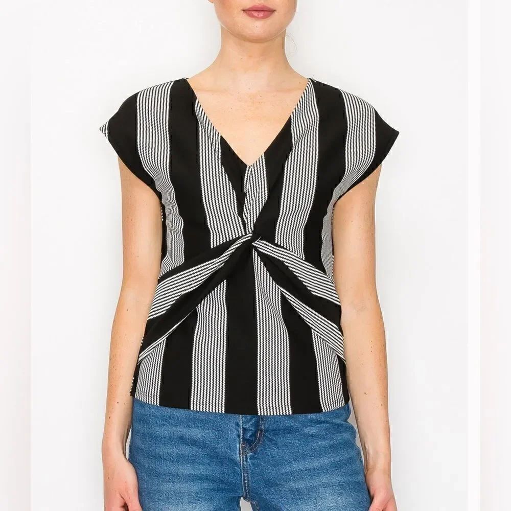 W5 Concepts | Black White Stripe V-neck Center Twist Top | new with tags | XL